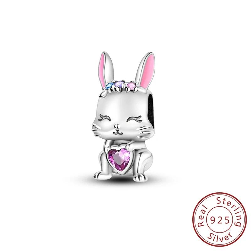 

Charm Bead Charms copper Pink Cute Rabbit Heartshaped Bead Charms Compatible With Plata Authentic Bracelets Women Jewellery Making Diy Gifts