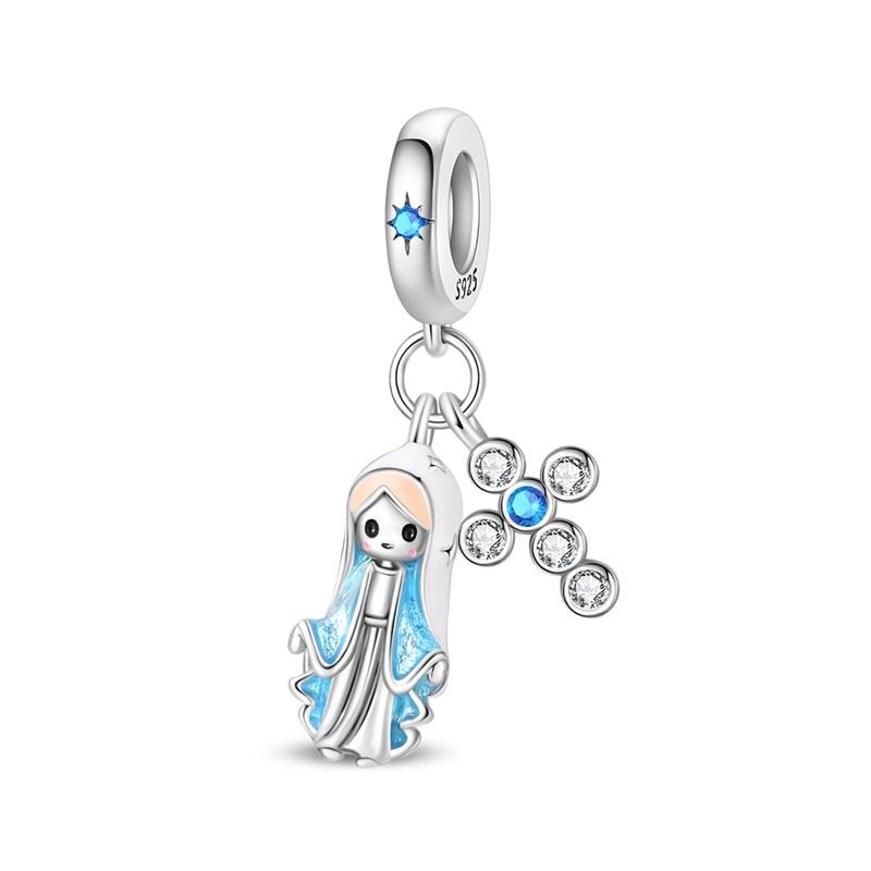 925 Silver Nossa Senhora Aparecida Dangle Cross Charms Pendants Fit Qikaola Bracelets DIY Jewelry For Women