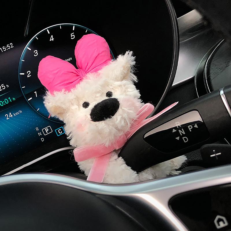Cute Puppy Car Windshield Wiper Decorations Interior Plush Doll Creative Gift Shoulder Pads Car Interior Decoration Accessories