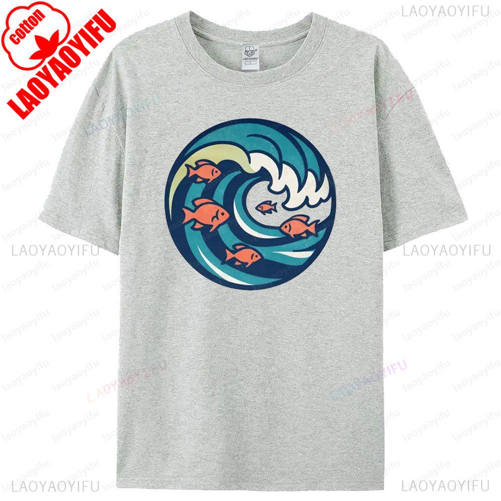 Wave and Goldfish TShirt Ocean Graphic Tee Sea Lover Gift Modern Art Men Summer Shirt Casual Daily Life Women Cotton Tops