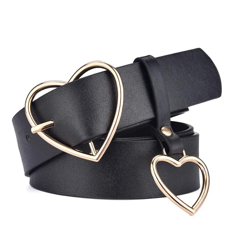 Cute Leather Belt Metal Heart Shape Buckle Camel White Black Retro PU Waistband Designer Skirts Pants Strap for Women Girls