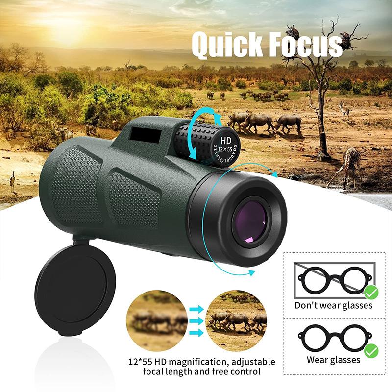 Fmc Green Film Vodotěsný monokulární dalekohled Bak4 Prism 12x55 Hd přenosný monokulární dalekohled s držákem smartphonu a stativem
