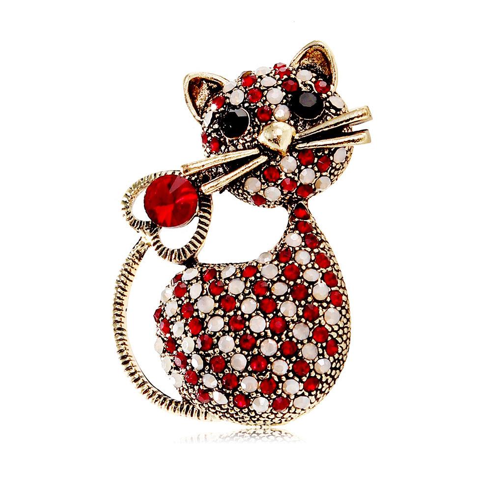 SKEDS Women Men Fashion Creative Exquisite Cute Cat Crystal Pin Lovely Kitten Rhinestone Delicate Kitten Enamel Brooch Badges