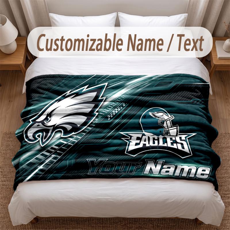 Philadelphia Eagles Printed Flannel Blanket Custom Name Text Soft Warm Throw For Bedroom Holiday Gift