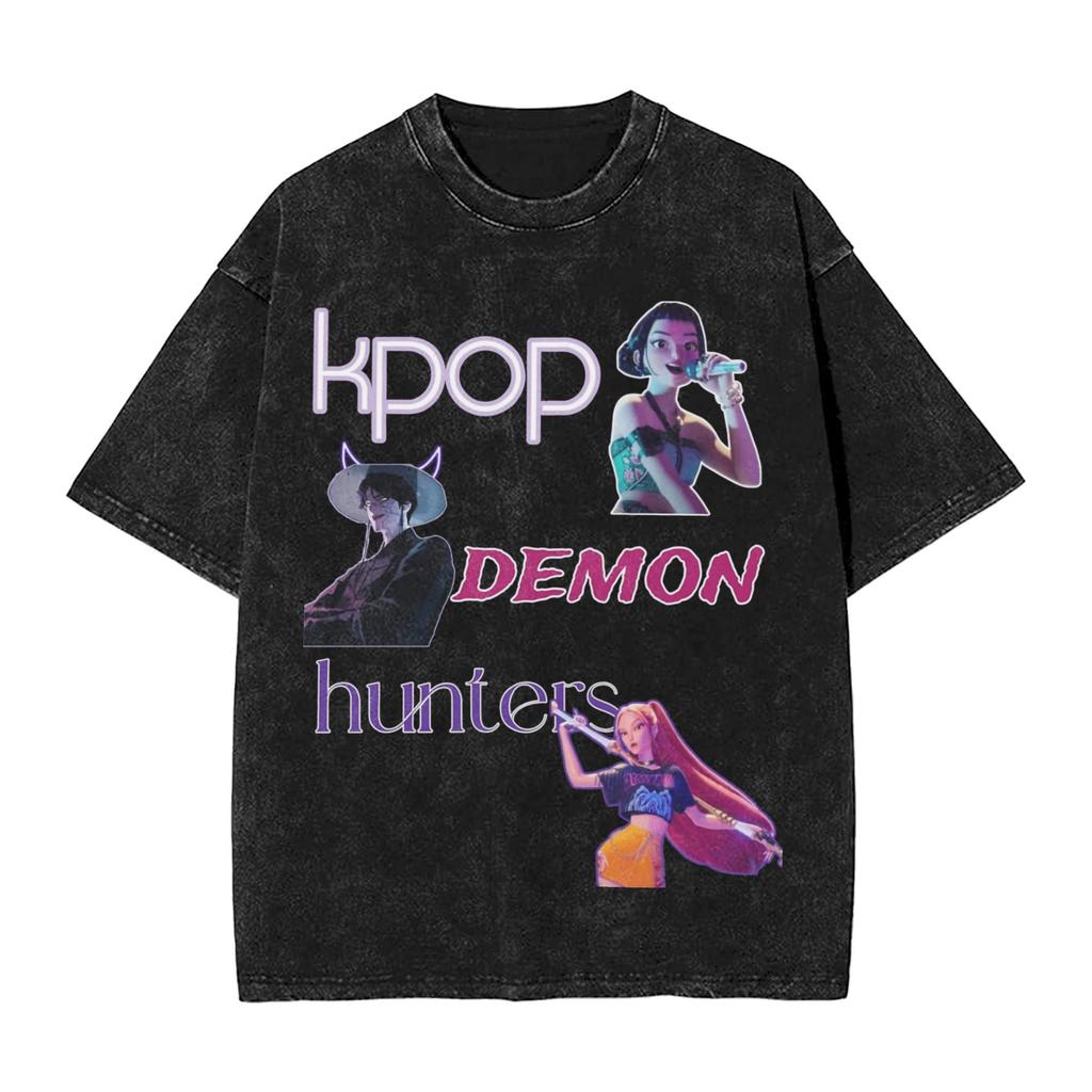 K-Pop Demon Hunters Washed T-Shirt Man Derpy Tiger Casual T-Shirts Summer Breathable Trendy Tee Shirt Design Clothes