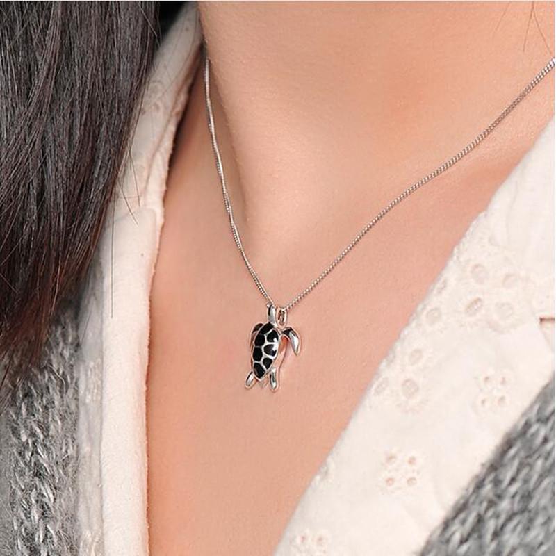 Buyee 925 Sterling Silver Big Pendant Chain Cute Turtle Sweet Necklace for Woman Unique Fashion Animal Fine Jewelry Chain
