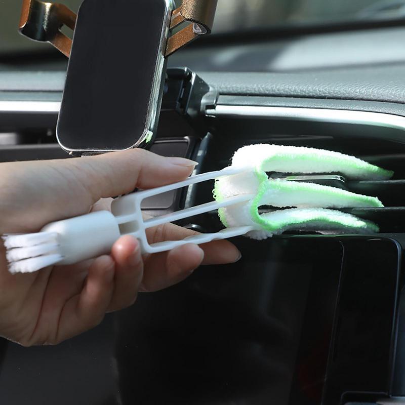 Podwójna głowica szczotki do otworów wentylacyjnych samochodu, mikrofibra do czyszczenia otworów wentylacyjnych klimatyzacji samochodowej, z odpinaną osłoną, do usuwania kurzu