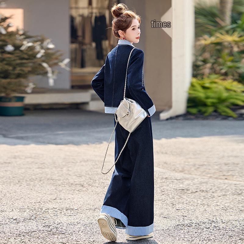 Spring 2025 Women's Fashionable Denim Jacket & Pants Two-Piece Set
