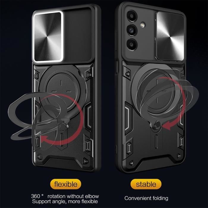 Coque pour Samsung Galaxy A36 avec 2 Verres Trempés, Coque avec Cache Caméra et Anneau Support Noir