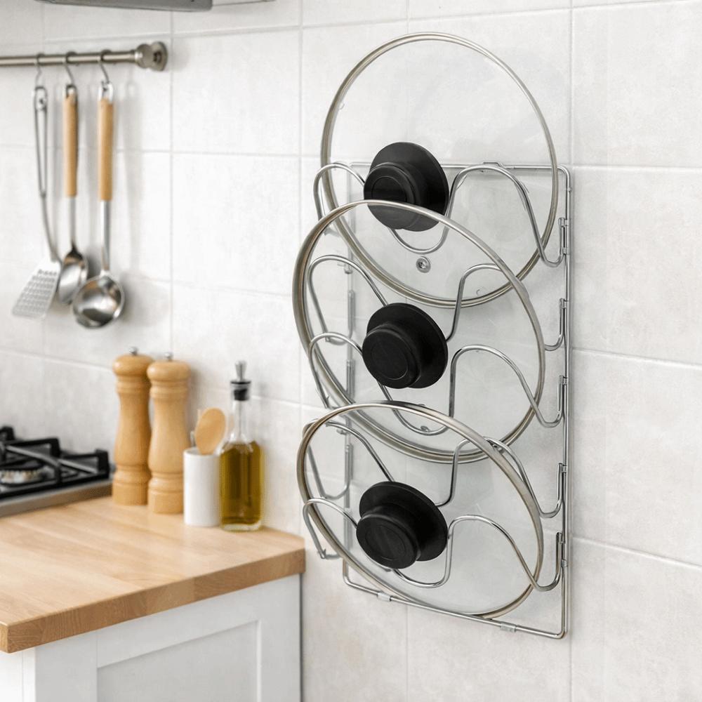 Multi-Layer Pot Lid Storage Rack Wall Hanging Iron Pan Cover Storage Holder Space Saving Rustproof Cutting Board Storage Shelf