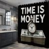 Time Is Money Shower Curtain Black Background Clock Stack Business Motivational Decor Waterproof Free Hooks Included Non-Toxic
