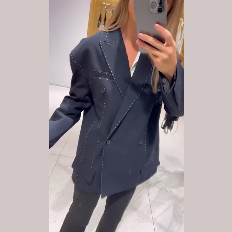 Chic Blazer Pants Women's Set Turn-down Collar Double Breasted Blazers Loose Trousers Female Sets 2025 Autumn Fashion Lady Suit