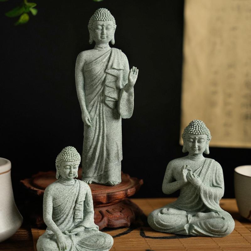 1 szt. Mini Figurka Buddyzmu Dekoracja Biurka Dekoracja Domu Statua Zen Zielony Piaskowiec Ornament Tajlandia Statua Buddy Ozdoba Ogrodowa Dekoracja Akwarium