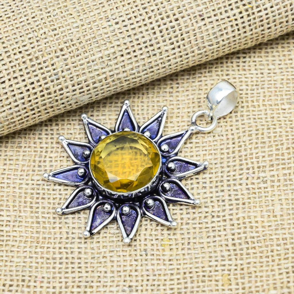 Fantastisk Citrin Edelsten 925 Solid Sterling Sølv Smykker Håndlaget Kjede Anheng Gave Til Henne