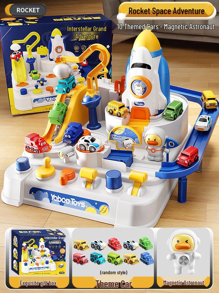 Rocket Space Adventure Track Car Toy for Kids – Educational Building & Parking Set