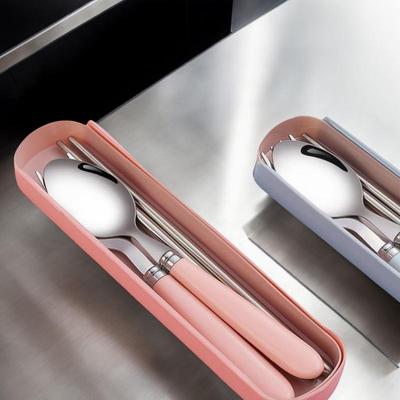 Przenośne Naczynia Studenckie ze Stali Nierdzewnej Outdoor Podróż Lunchbox Zestaw Łyżka Widelec Pałeczki z Etui do Przechowywania Prezent dla Dorosłych