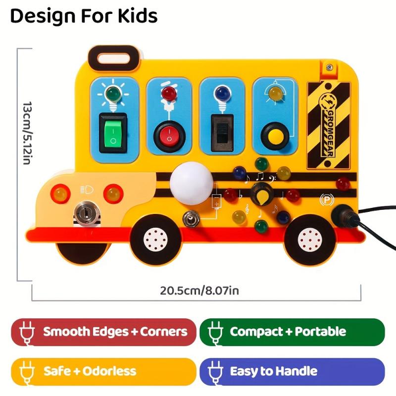 Non-Toxic Interactive School Bus Learning Toy With Lights Switches And Realistic Engine Sounds Sensory Play For Children 18 Months And Up
