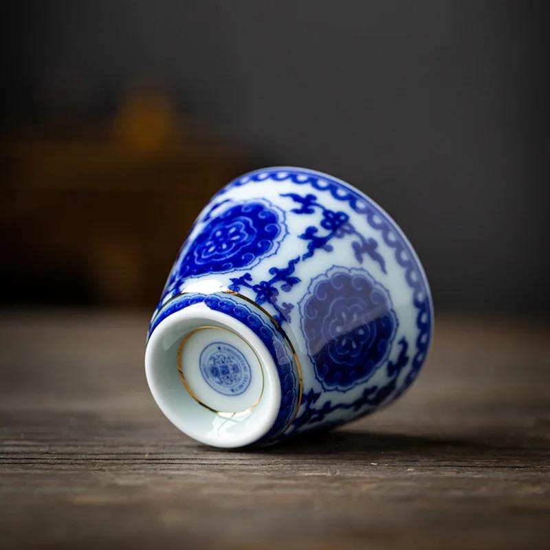 Blue and White Porcelain Teacup Ceramic Teacup Kung Fu Small Teacup Single Cup Master Cup Tea Set Tea Table Golden Bowl Teacups