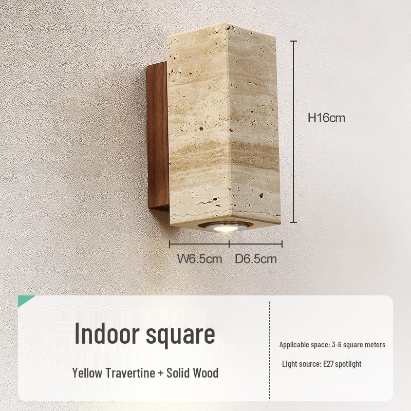 Wabi-sabi Style Yellow Travertine Wall Lamp for Bedroom, Courtyard, or Balcony - Waterproof Outdoor Light.