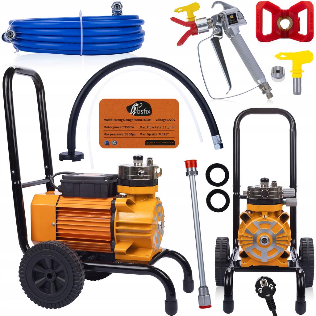 Rosfix Agregat Malarski Strong Orange Storm SOS03 – Silnik 3500W | Maksymalne Ciśnienie 22MPA | Zestaw Akcesoriów Malarskich