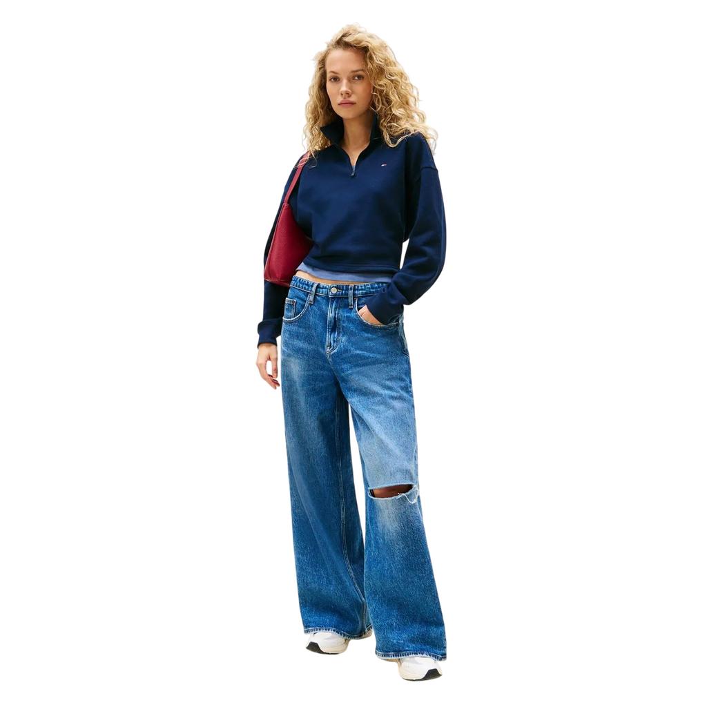 Tommy Jeans Womens/Ladies Fleece Quarter Zip Boxy Crop Sweatshirt