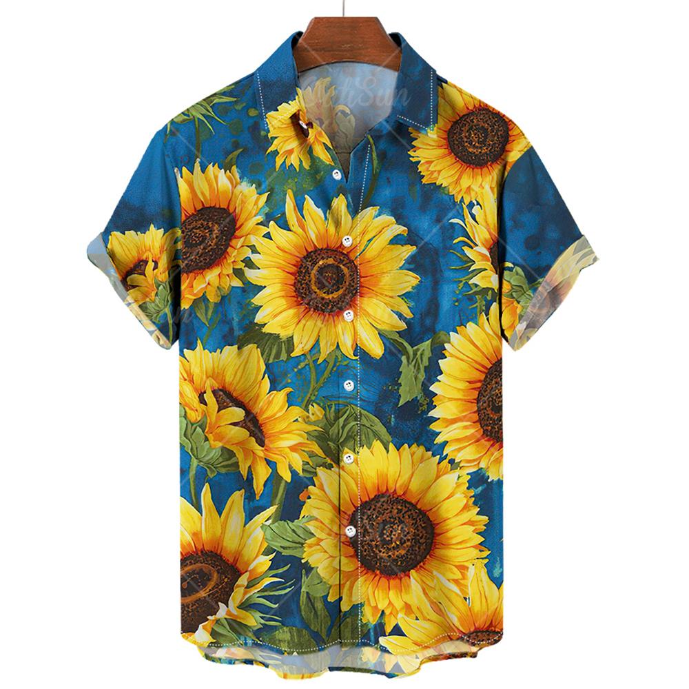 Camicie Hawaiane da Uomo Stampa 3D Grafica Girasole Moda Bottoni Manica Corta Collo a Revers Streetwear Camicie Hawaiane per Uomo Estate