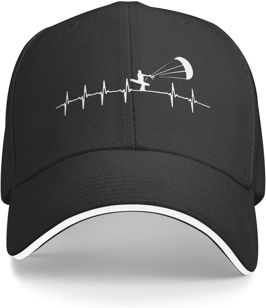 Kitesurfing Heartbeat Lifeline Graphic Baseball Cap Polyester Adjustable Outdoor Sports Trucker Hat