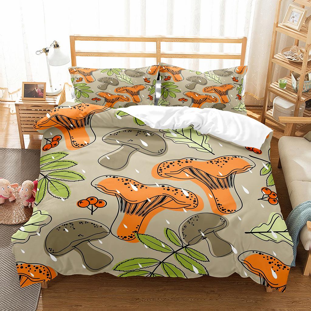 Mushroom Duvet Cover Collection Microfiber Wild Plants Flowers Bedding Collection Nature Botanical Animal Comforter Cover Single Queen Size