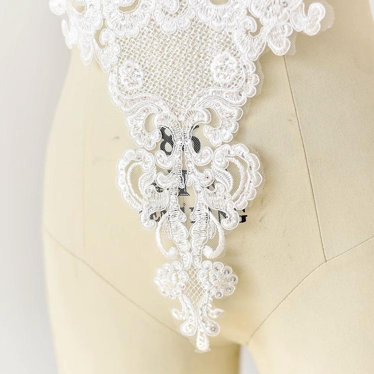 Oversized High-End Embroidered Lace High-End Cotton Thread Sequin Applique Wedding Dress Diy Applique Accessories Material