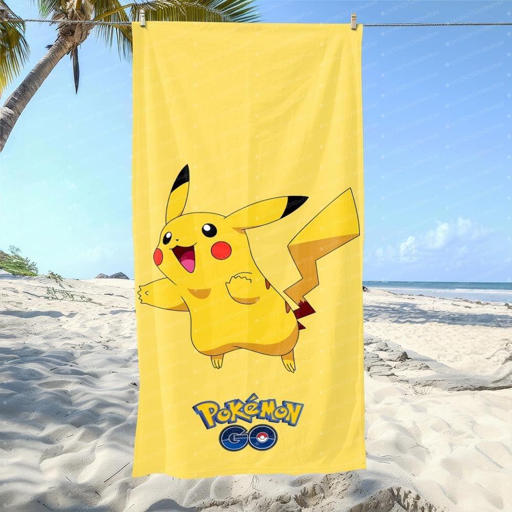 Pok É Mon Pikachu Printed Beach Towel Ultra-Fine Fiber Towel Children/Adults Quick Drying Absorbent Swimming Pool Towel