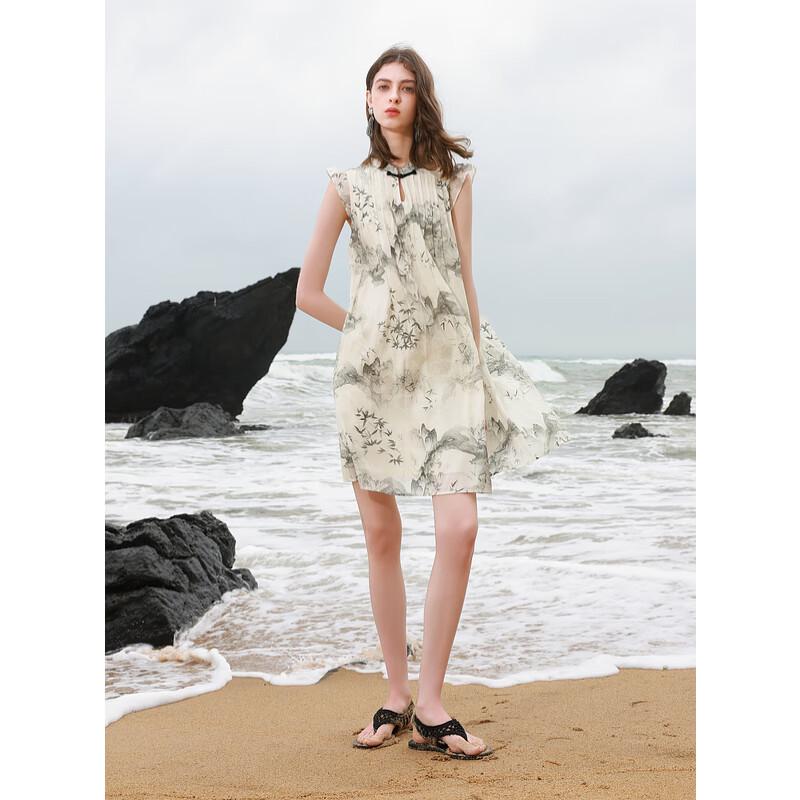 Sancai 2025 Sommer Neues Chinesisches Stil Gedrucktes A-Linien-Kleid