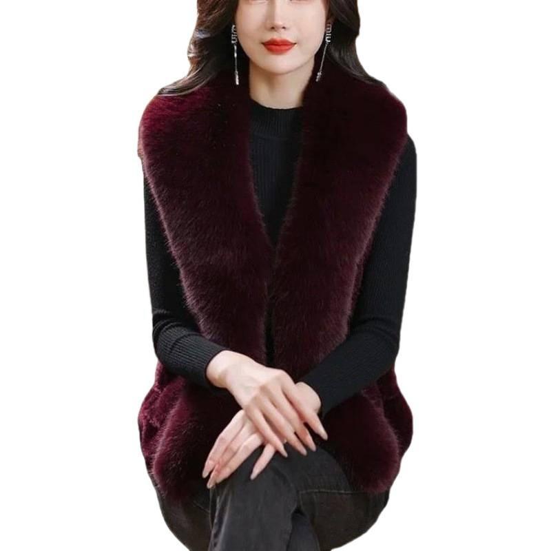 Imitation Mink Velvet Jacket Women's Short Vest Vest Vest Autumn and Winter Mother's Red Leather Vest Cardigan