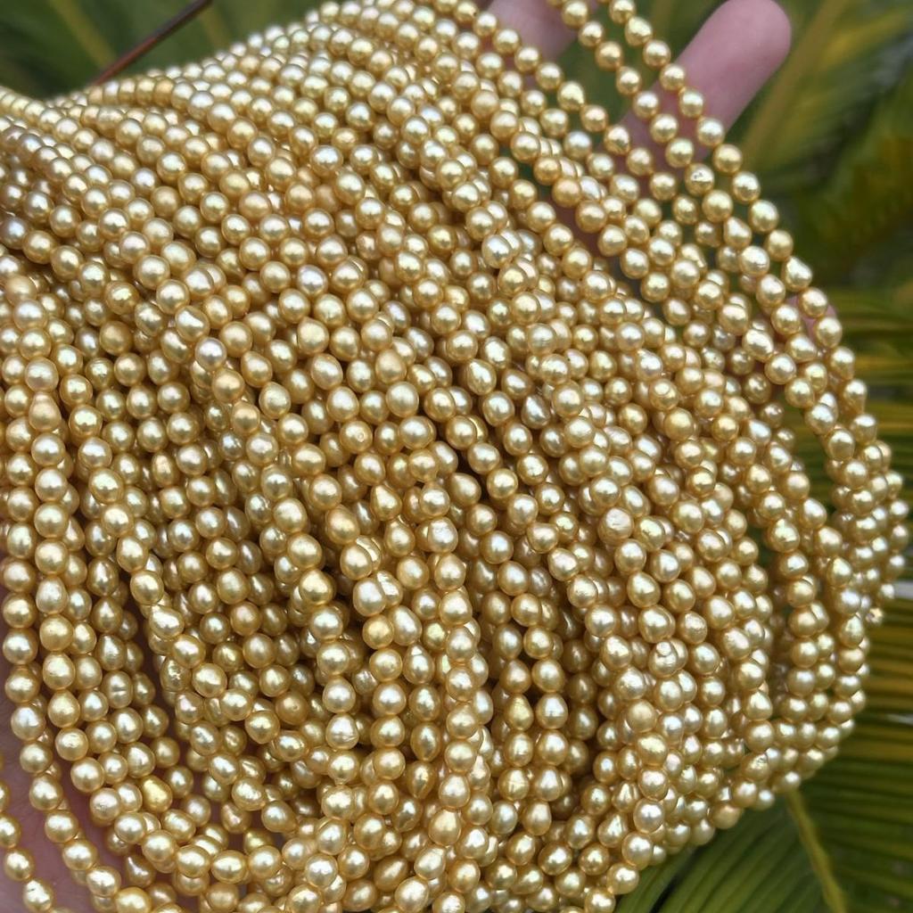 Collar Irregular Barroco de Perlas Doradas de Agua Dulce Natural Optimizadas 4-5 mm Materiales para Manualidades