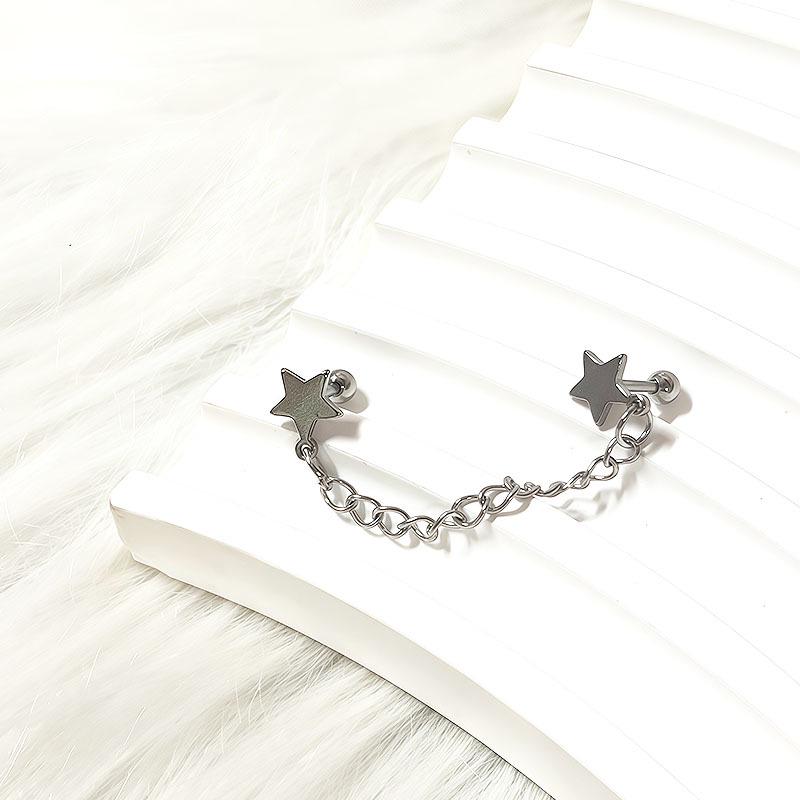 Women's Stainless Steel & Titanium Star Heart Butterfly Double Ear Chain Earrings