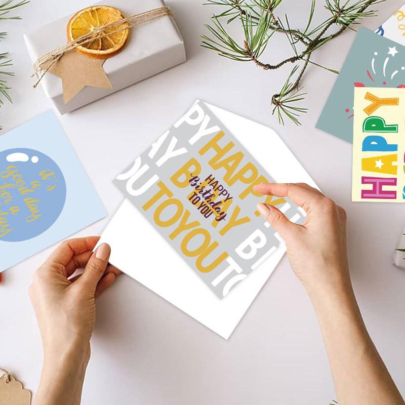 Birthday Theme Cake Candle Balloon Pattern Greeting Card Envelope Stickers Set