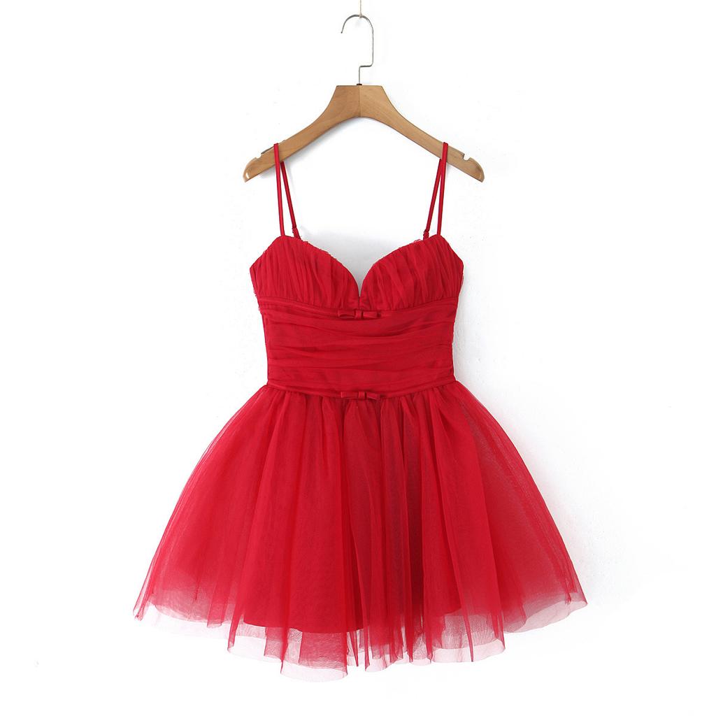 Vestido corto de tul para niña de belleza pura, vestido de tirantes estilo vacacional para mujer, vestido de princesa, vestido esponjoso