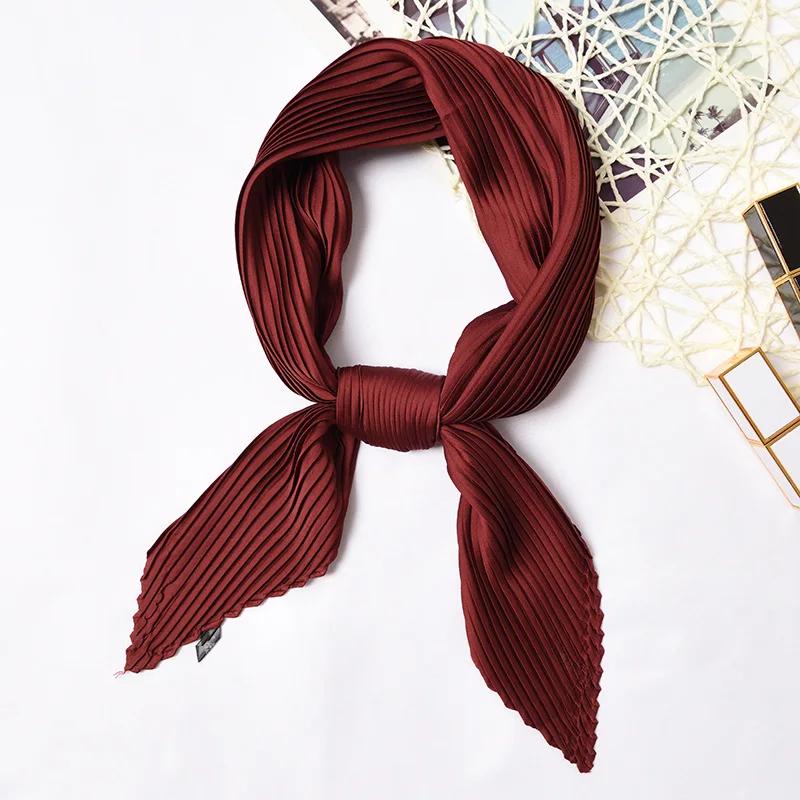 70*70cm Small Crinkle Hijab Scarf For Women Silk Satin Handkerchief Bag Scarfs Female Sqaure Headband Hair Scarves For Ladies