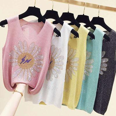 Gilet alla caviglia tempestato di diamanti da donna, estivo, corto, dimagrante, senza maniche, con scollo a V