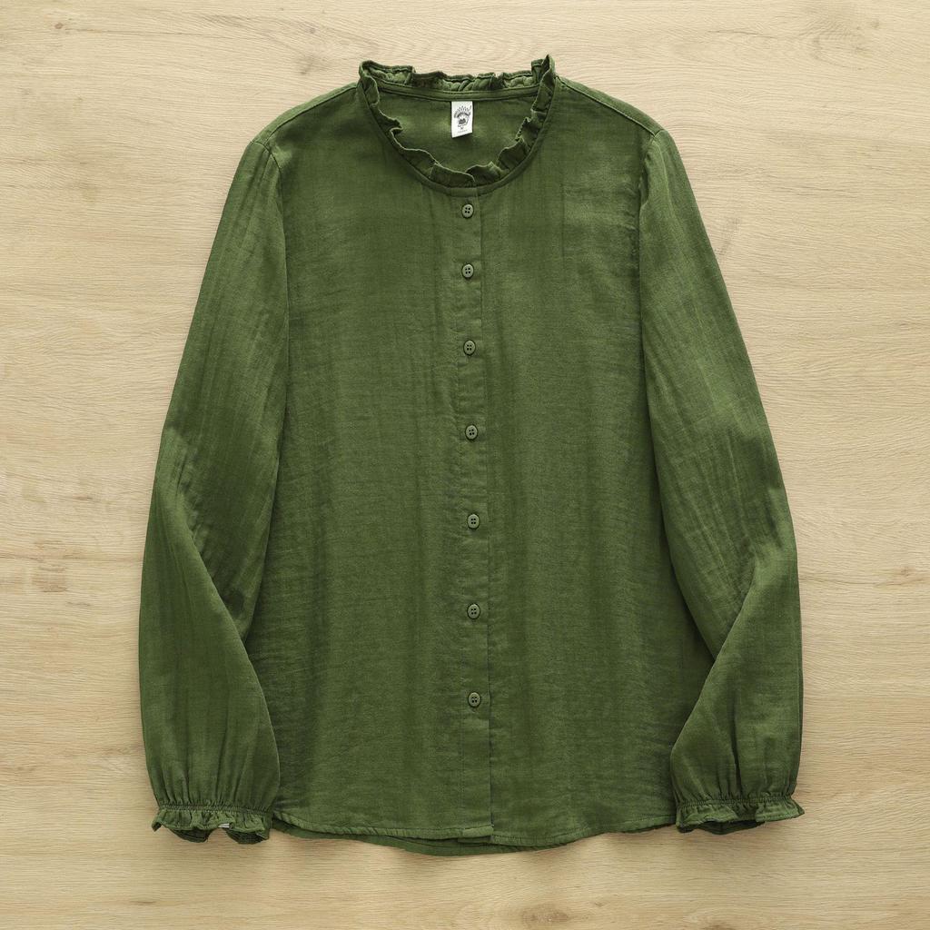 Japanese Style Women's Long Sleeve Lace Collar Shirt: Double Layer Cotton Gauze Loose Blouse