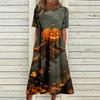 Women's Casual Round Neck Dress with Pockets Halloween Print for Party and Everyday Wear