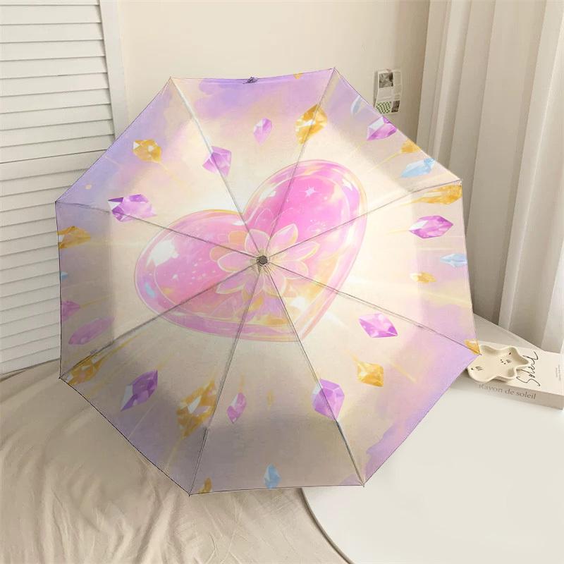 

1pc Crystal Heart Automatic Open/Close Umbrella Compact Folding Umbrella with 8-Rib Shaft for Women/Men, Elegant Birthday1254S