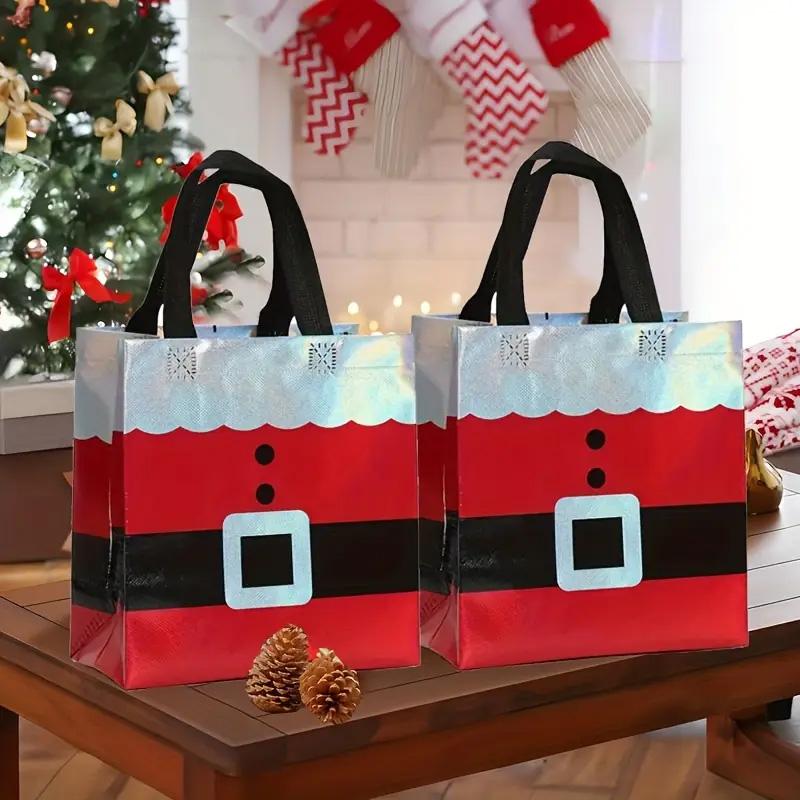 6/12PCS Non-woven Waterproof Retail Bags Red Gift Tote Bag Reusable Santa Claus & House Merry Christmas Mall Shopping Bags