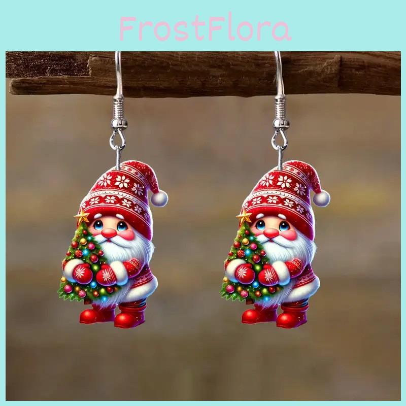 Christmas Themed Santa Claus Holding Tree Pattern Women Acrylic Earrings For Christmas Celebration Gift