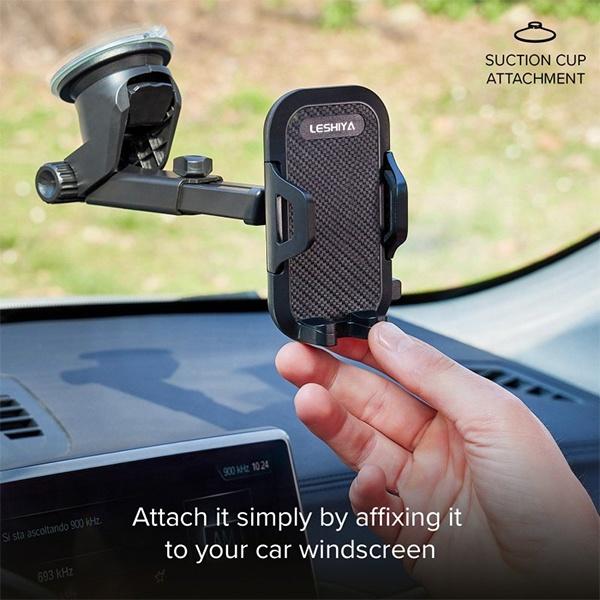Dashboard Windshield Extendable Mobile Phone Car Mount Phone Holder, 360 Degree Swivel Head Car Cradle Clamp Cell Phone Stand чёрный