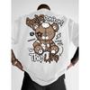 Summer New Men's Fashion Style Teddy Bear Letter Print Comfortable and Breathable Round Neck T-shirt Outdoor High Street Top