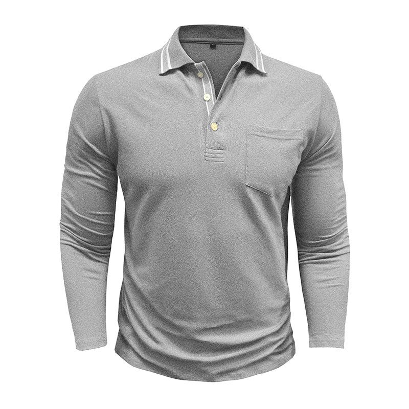 Spring Trend Men's Long Sleeve Casual Polo Shirts Solid Lapel Button Up Pullover Tops Autumn Turn Down Collar Polos