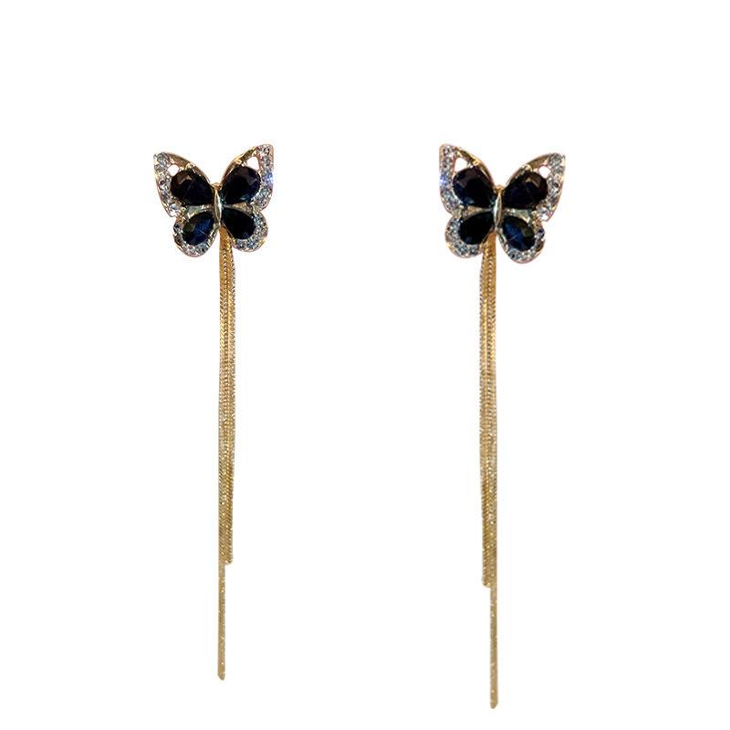 Korean super fairy butterfly long fringed stud earrings, one pair of exquisite light luxury personalized earrings and earrings.