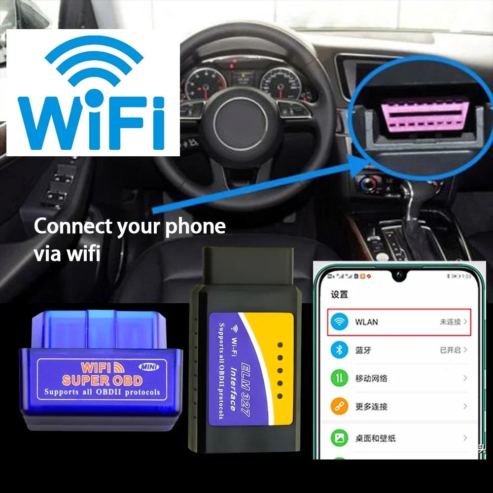 OBD2 Car Scanner Mini ELM327 Diagnostic Adapter Tester Wireless WIFI Bluetooth Car Diagnostic Tool Code Reader for Android IOS