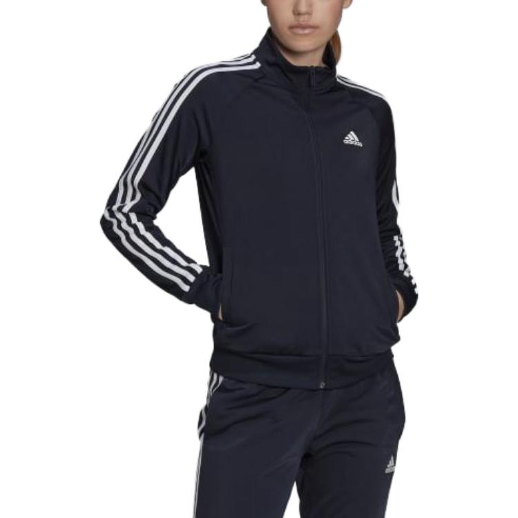 Adidas Essentials Striped Logo Print Solid Legend Ink Jacket Women Jacket H48444