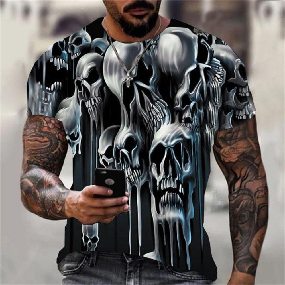 Fashionable Skeleton Themed 3D Printed Men's Cool Street Round Neck Short Sleeved T-shirt
